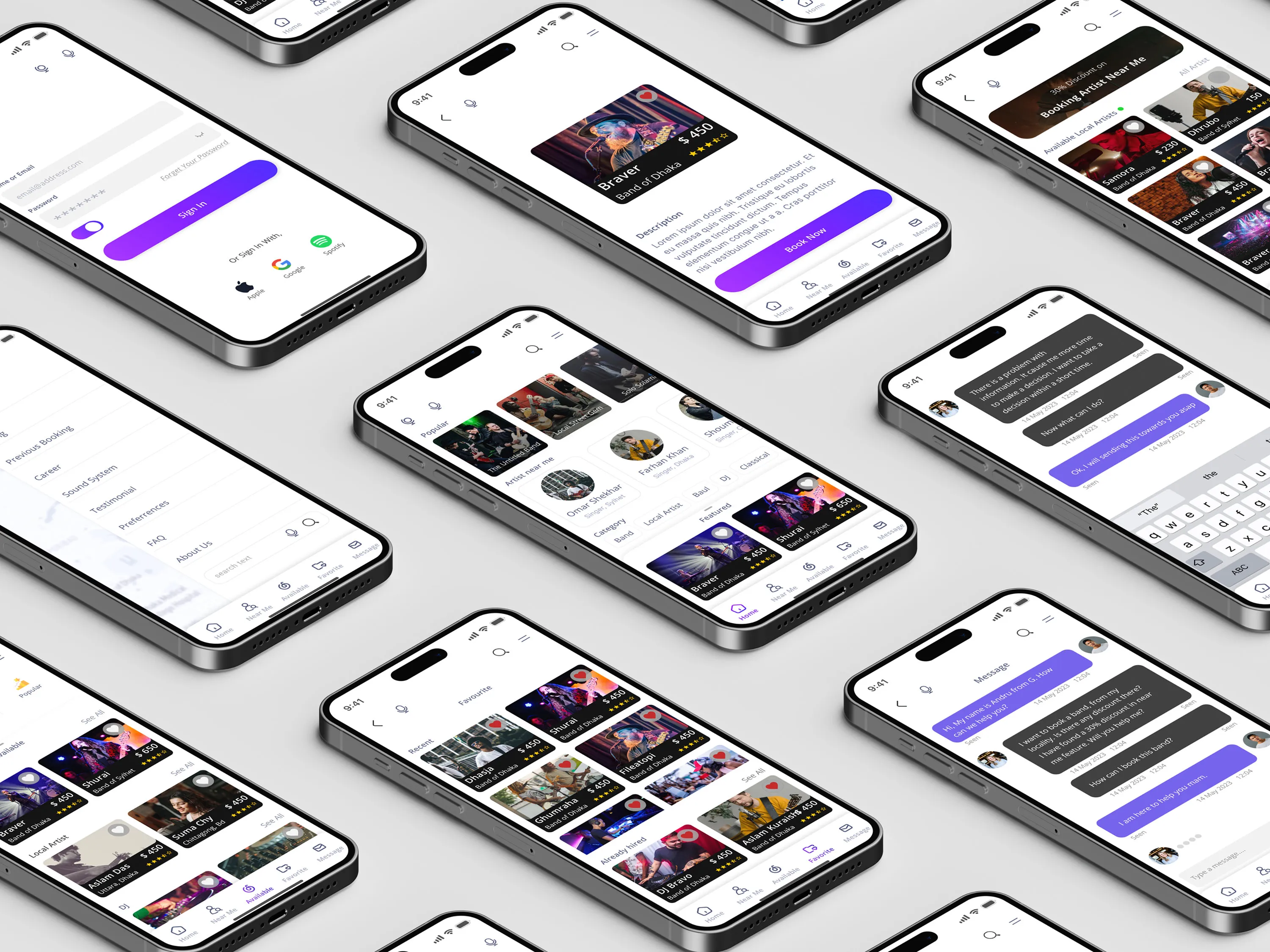Mobile App UI UX design and mockup of many screens.